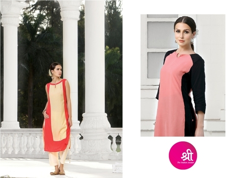 Kurtis For Girls - Cotton Blend, Various Sizes, Peach | Stylish Design, Soft Fabric, Comfortable Fit, Durable Material, Round Neck, Three-Quarter Sleeves, A-Line Style, Machine Wash