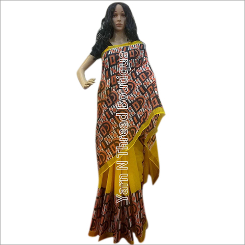 Block Print Bengal Tant Sarees - Tant Cotton, 5.5 Meters, Yellow, 44 Inches Wide | Soft Texture, Colorfast, Traditional Design, Handloom Weave, Perfect Finishing