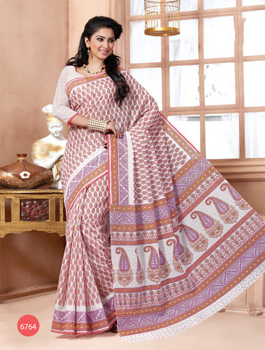 Multi Color Cotton Printed Saree - 5.5 Meters, Off-White, Floral Print | Soft Cotton, Stylish Design, Comfortable Wear