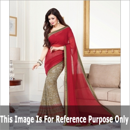 Poly Georgette Red Beige Saree