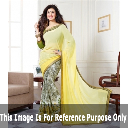 Poly Georgette White Yellow Saree