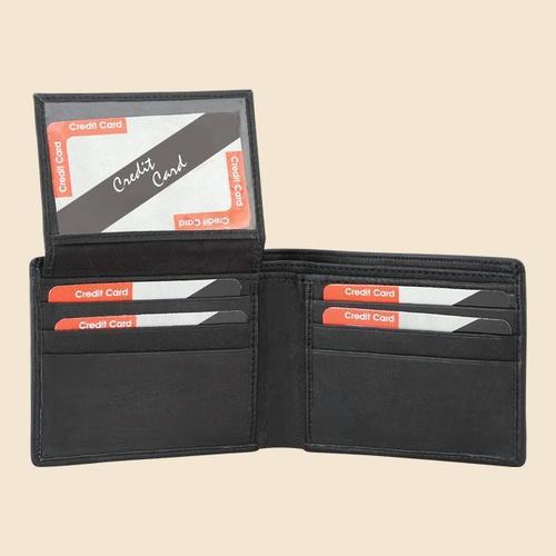 Wallets - Genuine Leather, 11x9 cm, Black | Snap Closure, 6+ Card Slots, Compact Durable Design