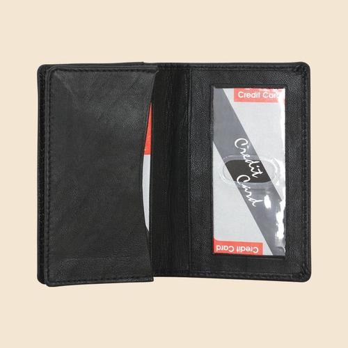 Card Holder - Leather, 3x4 Inches, Black | Snap Closure, Compact Design, Durable, Portable, Secure Storage