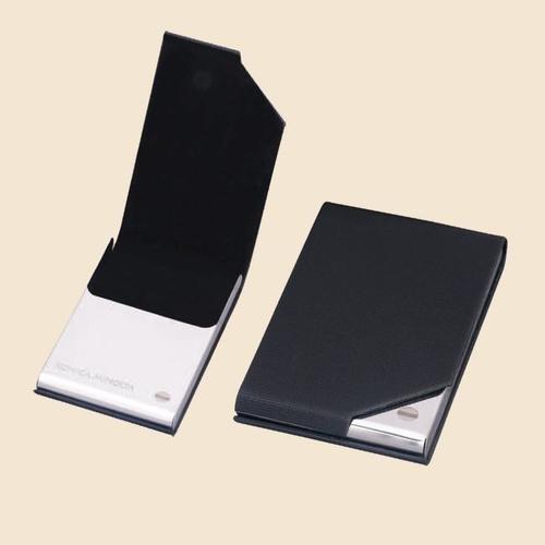 Metal Card Holder - Metal and Leather, 3x4 Inches, Black | Secure Storage, Portable Design, Satin Finish