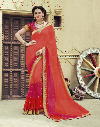 Orange and Pink Georgette Saree