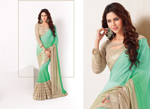 Sea Green Chiffon Saree