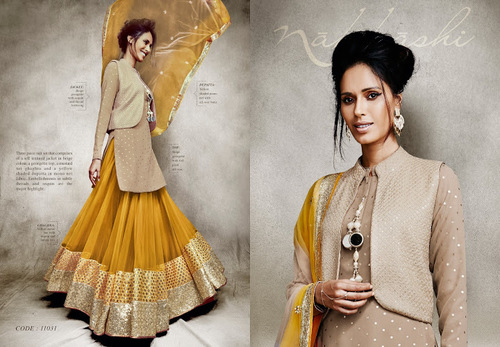 Yellow and Beige Jacket Style Anarkali Suit