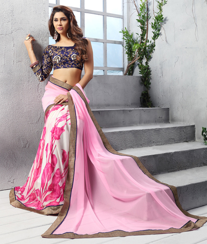 Pink Georgette Printed Saree