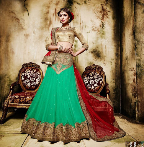 Turquoise Net Lehenga Choli
