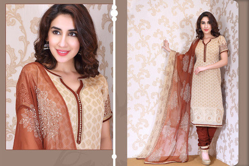Off White Chanderi Silk Churidar Suit