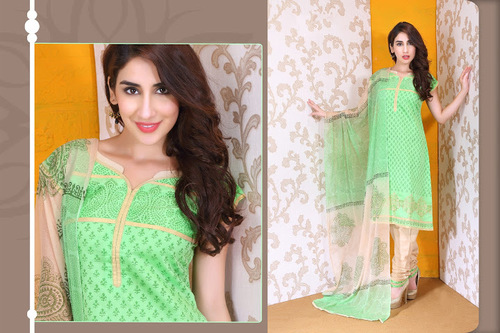 Sea Green Chanderi Silk Churidar Suit