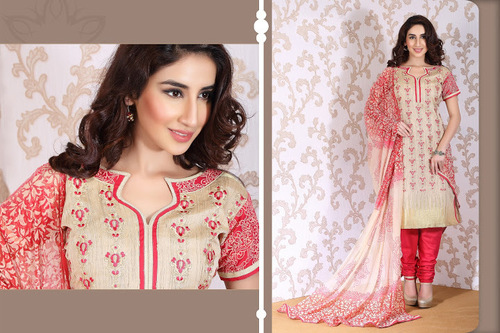 Peach Chanderi Silk Churidar Suit