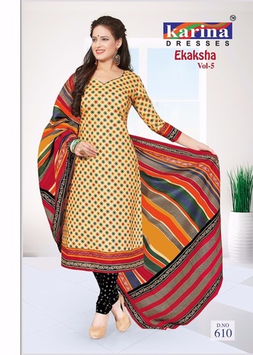Cotton Dress Materials - Cotton, 4 Meters, Beige | Soft Texture, Stylish Printed Design, Durable Fabric