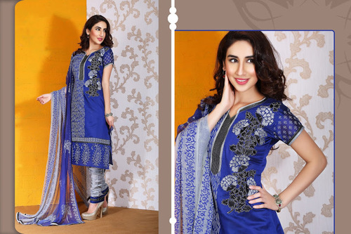 Blue Chanderi Silk Churidar Suit