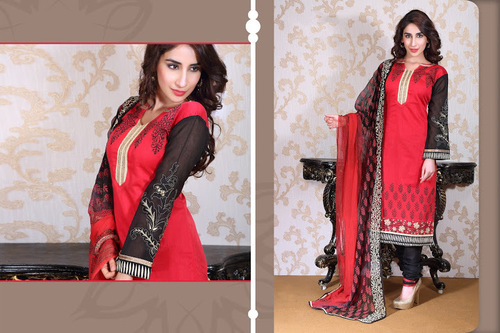 Red Chanderi Silk Churidar Suit