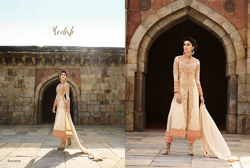 Peach Georgette Churidar Suit
