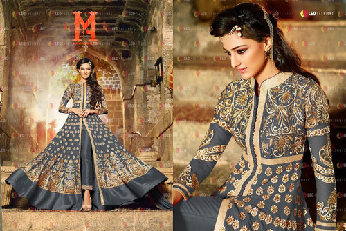 Resham Work Grey Georgette Anarkali Salwar Kameez - Georgette Fabric, Grey Color, Resham Embroidery | Elegant Anarkali Set with Matching Bottom and Dupatta
