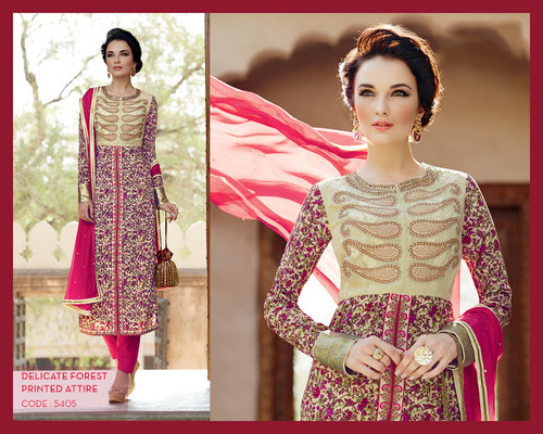 Beige Cotton Silk Pencil Style Churidar Suit
