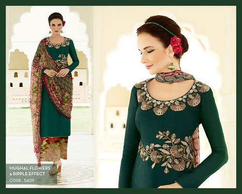 Green Cotton Silk Palazzo Churidar Suit