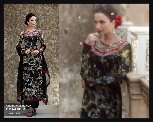 Black Cotton Silk Palazzo Churidar Suit
