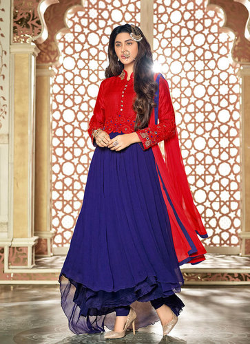 Blue Embroidered Work Anarkali Suit
