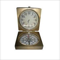 Compass Clock - Brass 5x5x3 Inches, Quartz Movement, Magnetic Compass, Polished Finish, Lightweight, Anti-rust