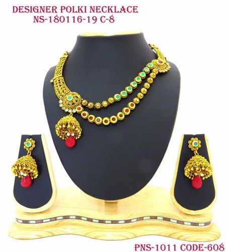 Designer Antique Polki Necklace  Pendant Earrings