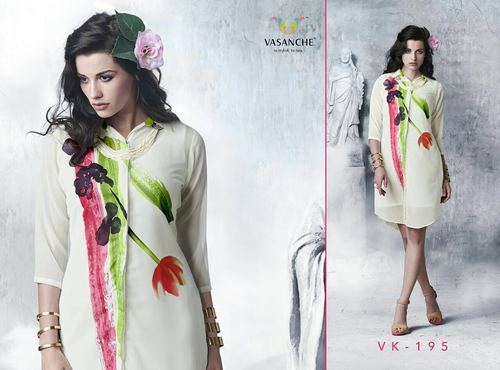 Fancy Kurti - Chiffon, Knee-Length, Multiple Sizes | Elegant Design, Soft Fabric, Three-Quarter Sleeves