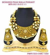 Antique Designer Polki Antique Mala Pendant - Gold Plated Alloy, Adjustable Size, Lightweight, Unisex Set