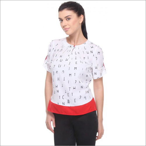 Juliet - Alphabet Print Half Sleeves Relaxed Fit Top