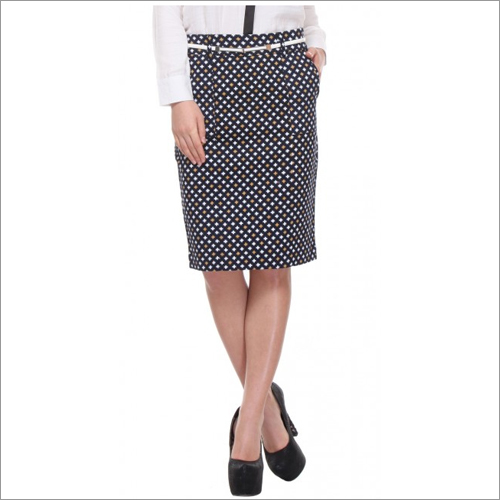 Romella - Blue Hash Print Pencil Fit Skirt