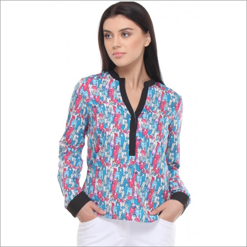 Emma - Blue Cat print Full Sleeves Relaxed Fit Shirt