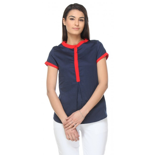 Dahlia - Navy Polka Cape Sleeves Relaxed Fit Top