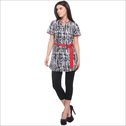 Anette - Black & white Half Sleeves Relaxed Fit Tunic