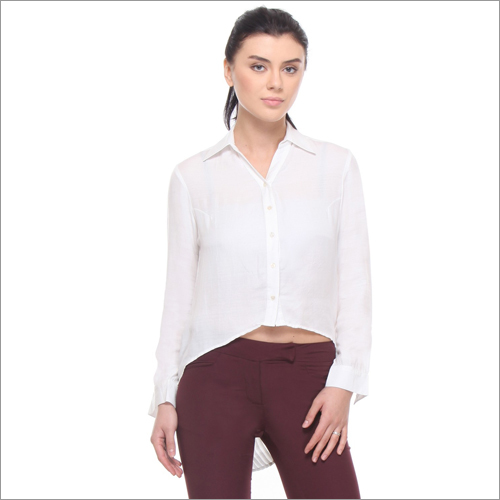 Joya - Viscose Off White Shirt, Full Sleeves Relaxed Fit, High-Low Hem | Comfortable, Stylish, Versatile