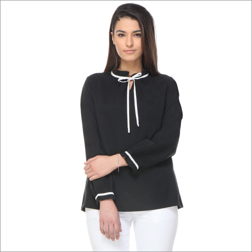 Journey - Polyester Black Full Sleeves, High Neck Top | Relaxed Fit, Stylish Design, Comfortable, Hip Length