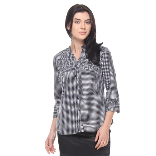 Tracy - Black White Houndstooth Full Sleeves Relaxed Fit Shirt