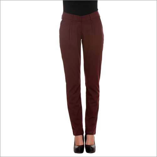 Flor-Wine Slim Trousers - Cotton Blend, Maroon | Slim Fit, Elasticated Waist, Side Pockets