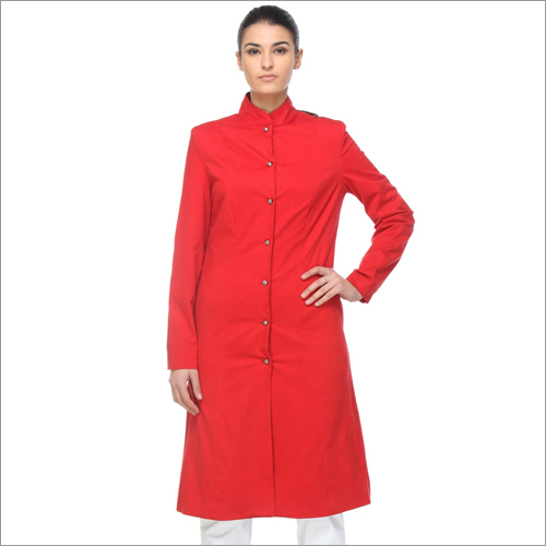 Gigi - Cotton Relaxed Fit Knee Length Jacket Red Full Sleeves Button-Down Machine Wash