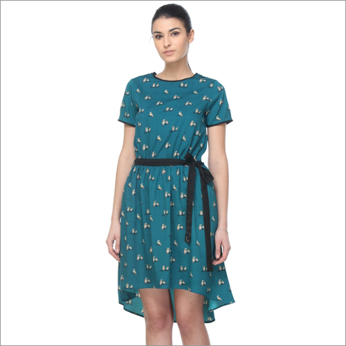 Evie - Green Owl Cape Sleeve Relaxed Fit Dress