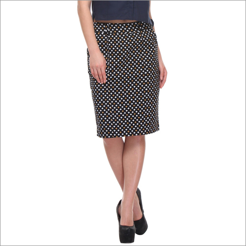 Romella - Cotton Blend, Knee-Length, Black | Pencil Fit, Elasticated Waist, Machine Washable Skirt