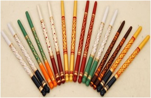 Wooden Dandiya Sticks - Natural Wood Sag (Teak) 15 Inch Multicolored | Attractive Durable Easy to Use Lightweight Smooth Finish