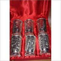 Silver Glass Set - Silver Plated Glass, Set Of 6 , Etched Design, Shiny Finish, Intricate Details, Lightweight, Durable, High Impact Resistant