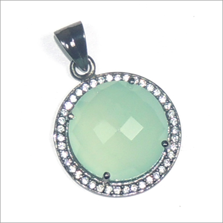 Peru Chalcedony with Cz 925Sterling Sliver Pendant
