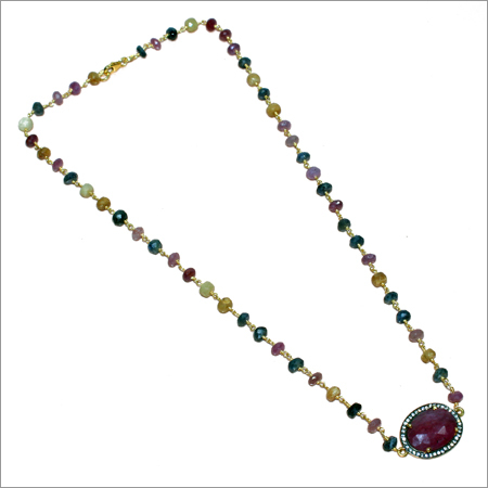 Multi Sapphire 925 Steling Sliver Beaded Necklace