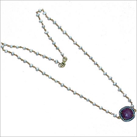 Dyed Ruby with Pearl 925 Sterling Sliver Necklace