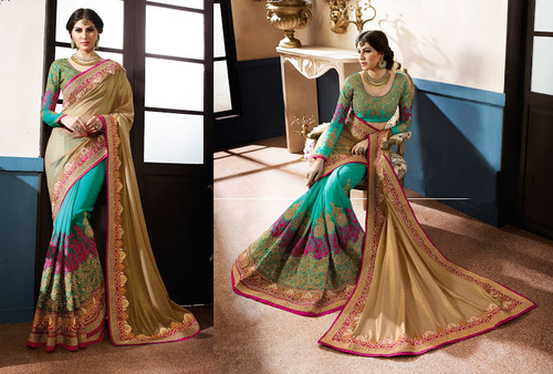 Brown Smok Georgette Designer Saree