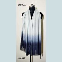 Modal Ombre Scarf - 100% Pure Modal, Size 70 X 200 Cm, Grey White Color, Dyed Pattern, Hand Made With Fringes For All Seasons