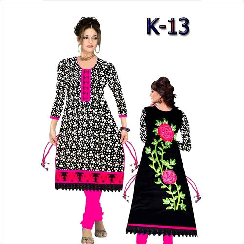 Black And Pink Embroidery Kurti