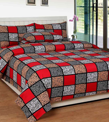 Cotton Check Bedsheet - 90x90 Inch Double Bed, Red, 144 Thread Count, Soft Cotton, Colorfast, Skin-Friendly